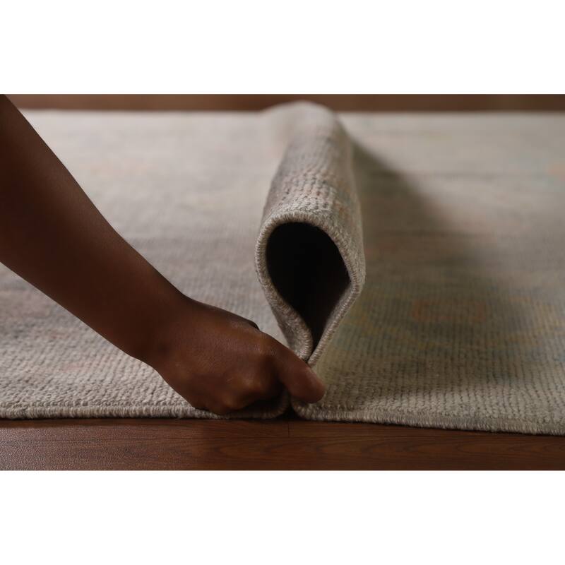 Hand Knotted Oriental 100% Wool Carpet Transitional All-Over Greys & Charcoal Oushak Area Rug - 9' 5'' X 7' 9''