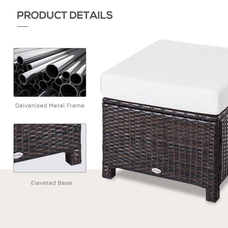 Outsunny Square PE Wicker Outdoor Ottoman with Removable Cushion