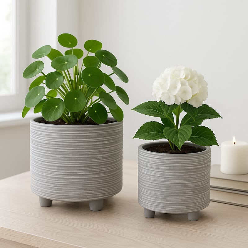 Ceramic Patterned Footed Planter - Set of 2 - 6" - 8"