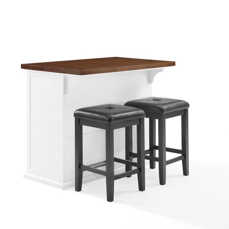 Crosley Bartlett Wood Top Kitchen Island W/Uph Square Stools - 50"d x 42"w x 36"h