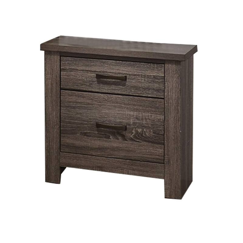 Weathered Grey 2-Drawer Bedside Table with Metallic Hardware