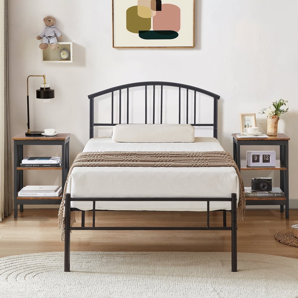 VECELO 3 Piece Bedroom Set Platform Bed Frame and Nightstands Set of 2