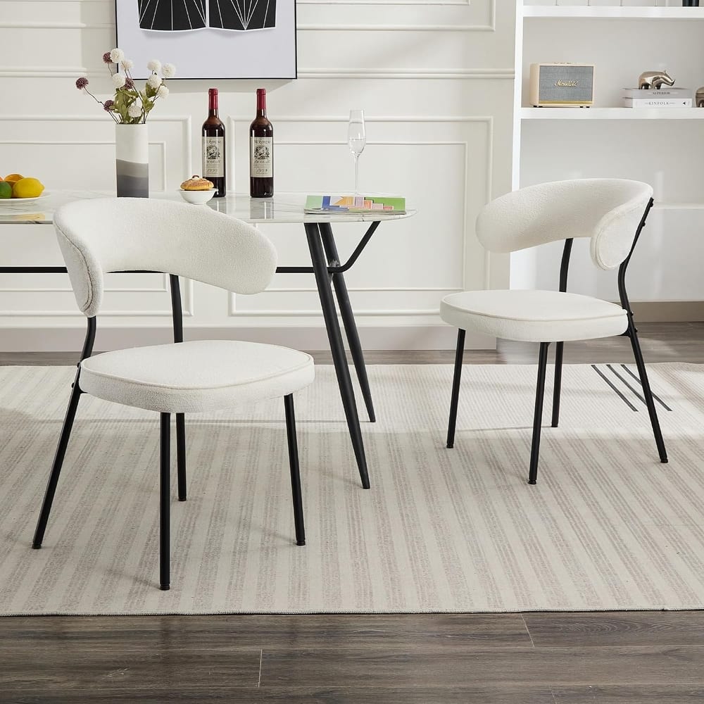 XINMICS Dining Chairs with Curved Backrest, Modern Fabric Upholstered Boucle Kitchen Dining Room Chairs Set of 2/4/6