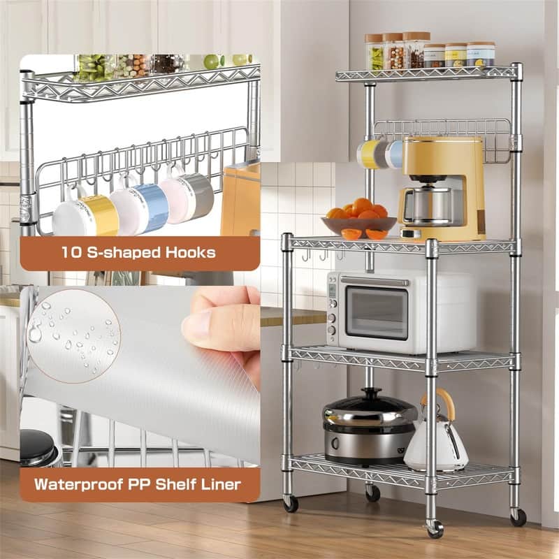 Bakers Rack for Kitchen with Storage - 14"D x 30"W x 59"H
