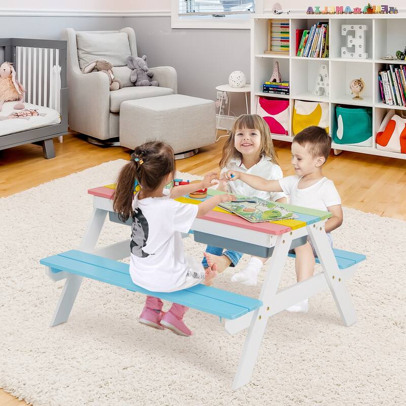 Costway 3-in-1 Kids Picnic Table Wooden Outdoor Sand & Water Table - See Details