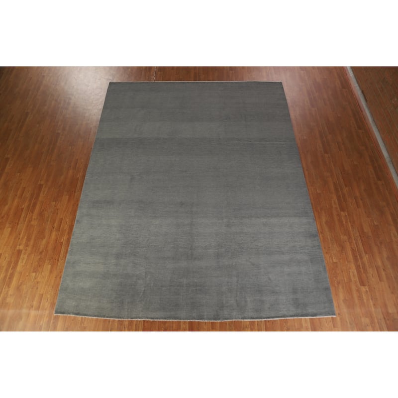 Hand Knotted Oriental 100% Wool Carpet Modern Solid Greys & Charcoal Gabbeh Area Rug - 13' 3'' X 10' 3''