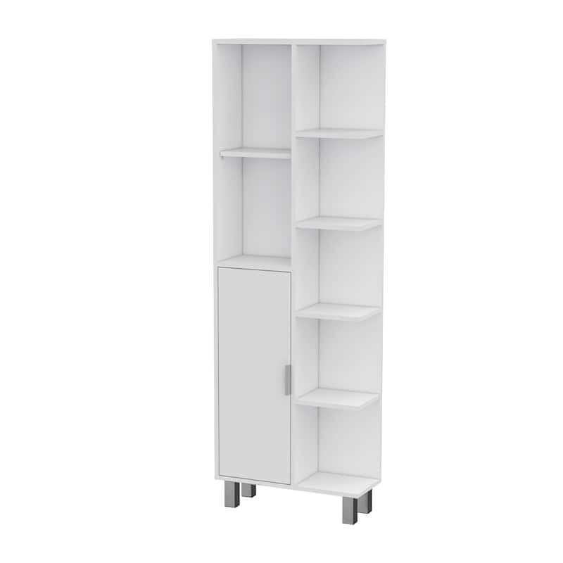 Quimby Linen Cabinet, with 1 door and 9 shelves, White