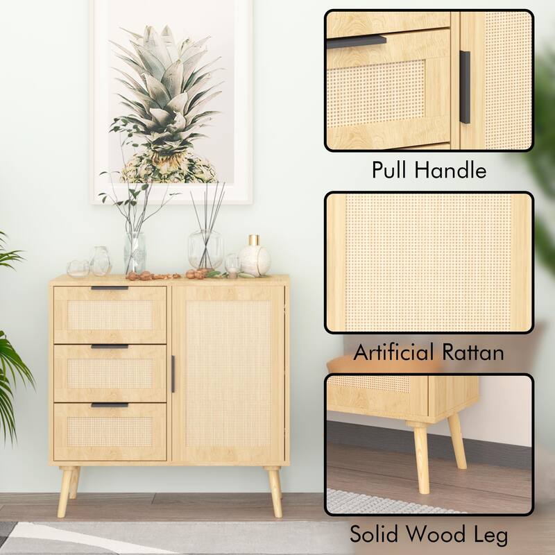 Modern Wooden Storage Cabinet with Three Spacious Drawers and Adjustable Shelf