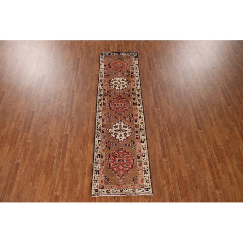 Traditional Ardebil Persian Vintage Runner Rug Handmade Wool Carpet - 2'10"x 10'5"
