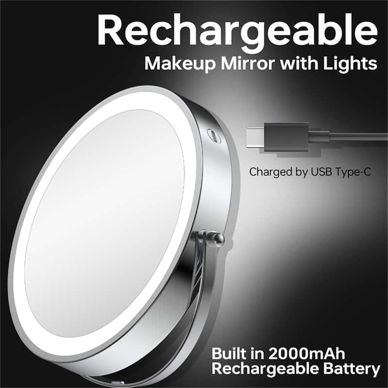 Wall Mounted Makeup Mirror w/ Down Double-Sided 1x/10x Magnification