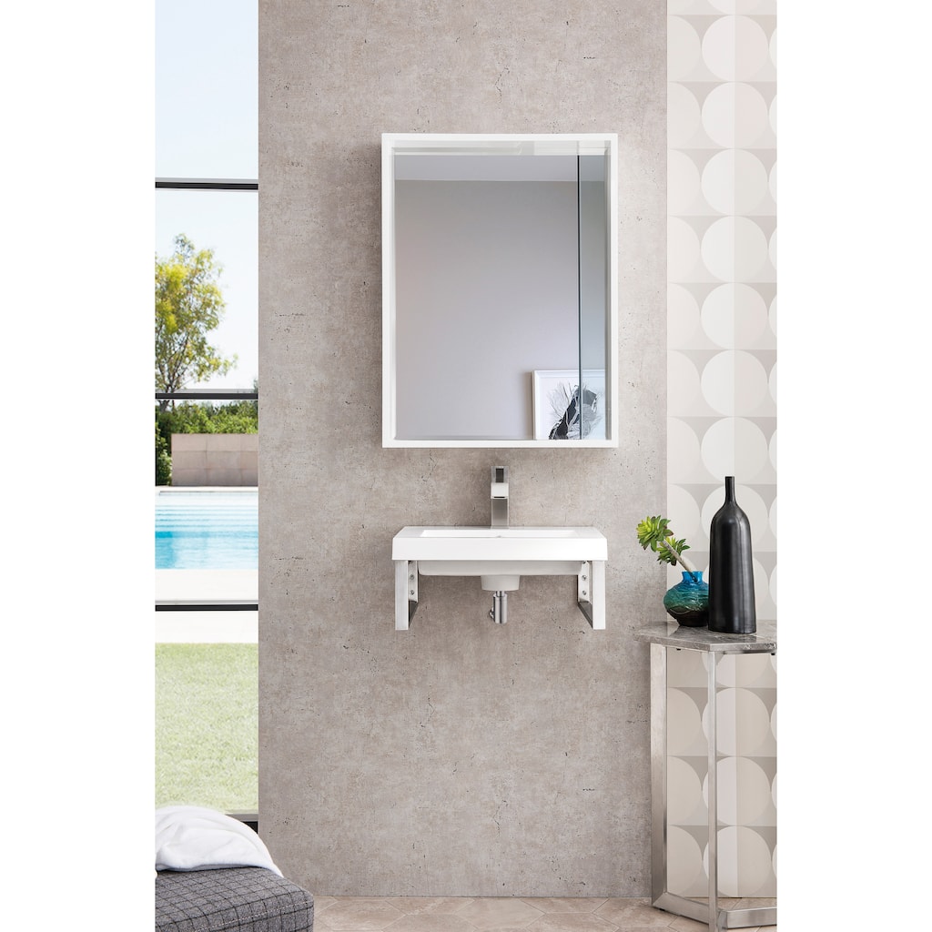 Two Boston 15 1/4" Wall Brackets, Brushed Nickel w/20" White Glossy Composite Countertop