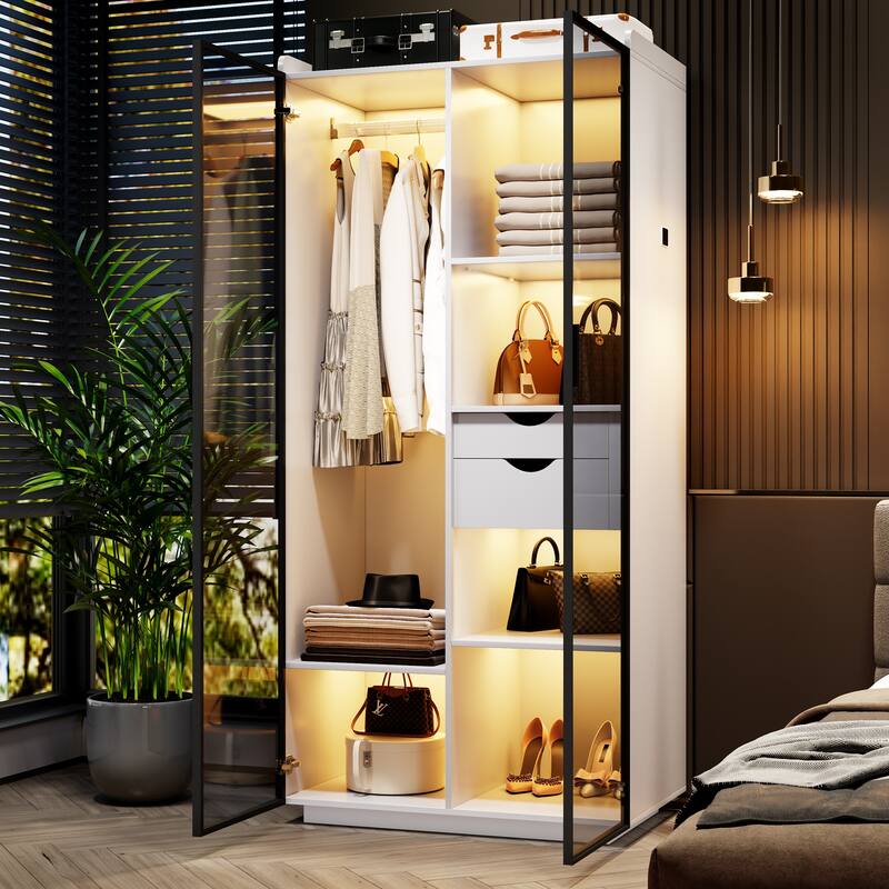 2-Door Wardrobe Armoire with LED Lights
