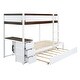 preview thumbnail 4 of 7, White+Walnut Bunk Bed with Twin Trundle, Desk, 3 Drawers, USB Outlets and Safety Guardrails