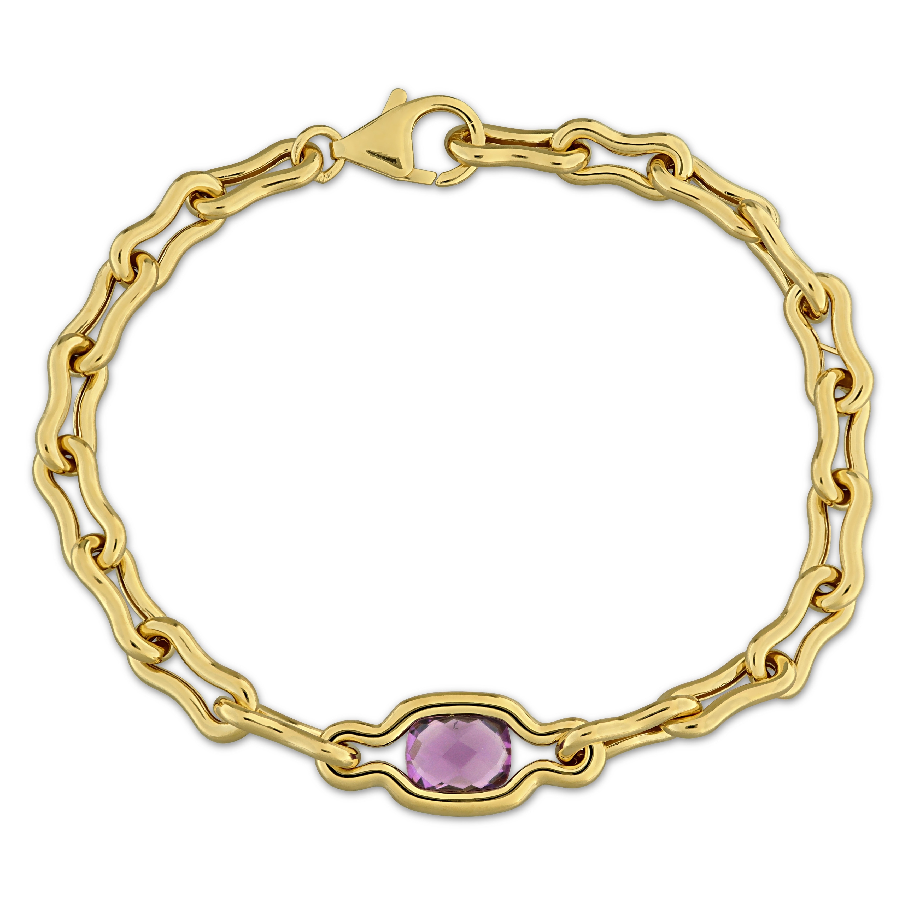 Miadora Amethyst Link Bracelet Yellow Plated Sterling Silver