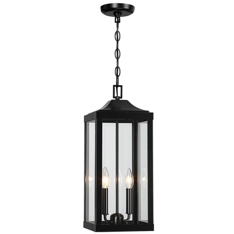 2-Light Black Large Transitional Outdoor Hanging Pendant Light with Clear Glass - 20 in. H