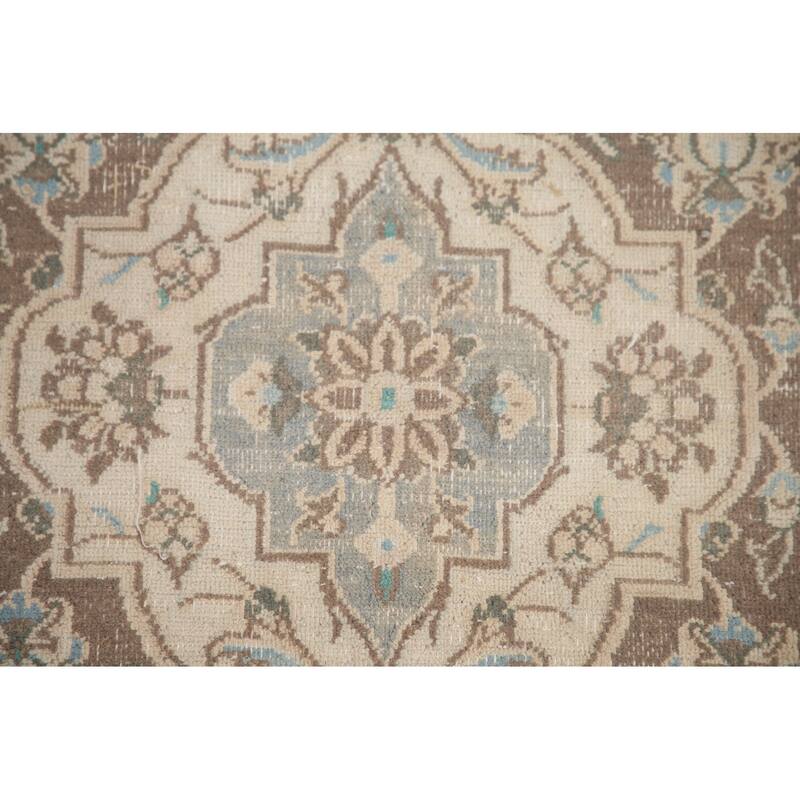 Hand Knotted Oriental 100% Wool Carpet Traditional Floral Beige & Ivories Mashad Area Rug - 11' 1'' X 8' 1''