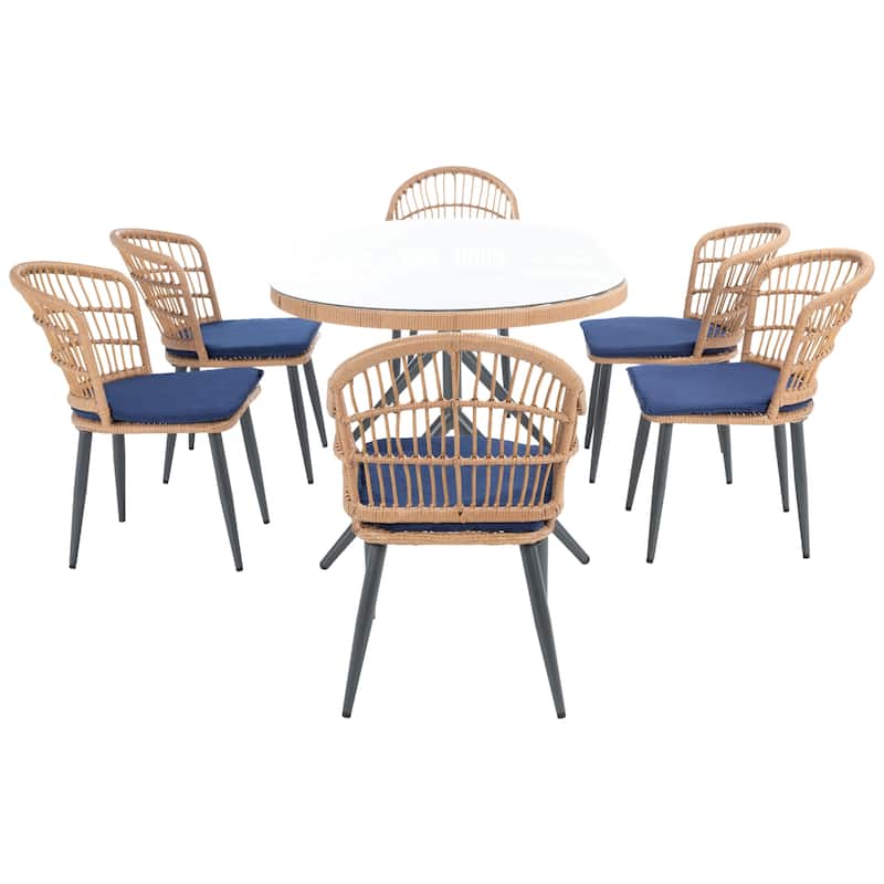 SAFAVIEH Outdoor Living Coastal Genser 7-Piece Patio Dining Set