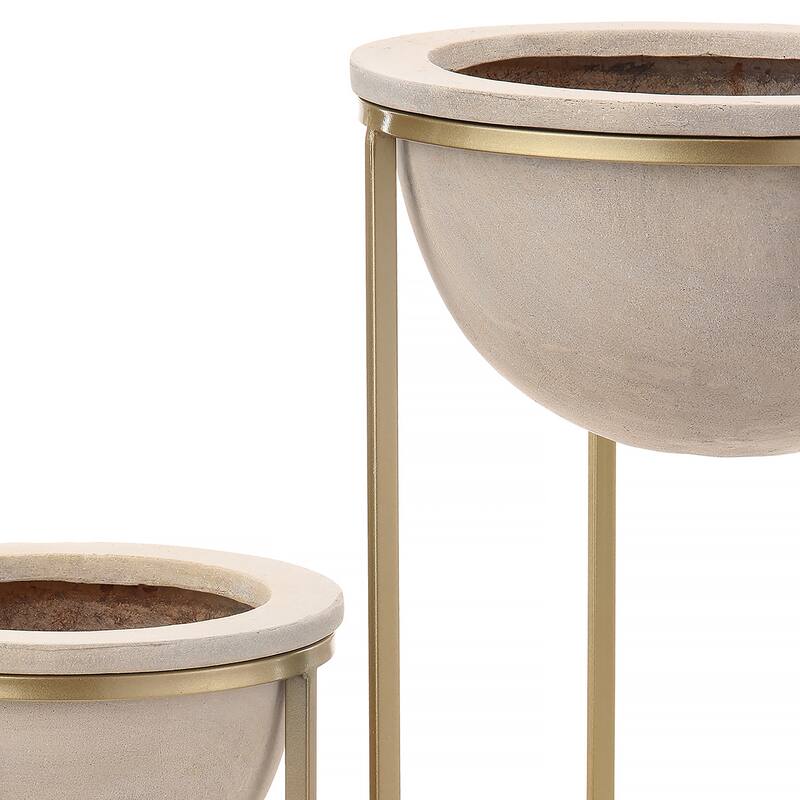 Mgo Gold Metal Bowl Planter 18-26" Set2