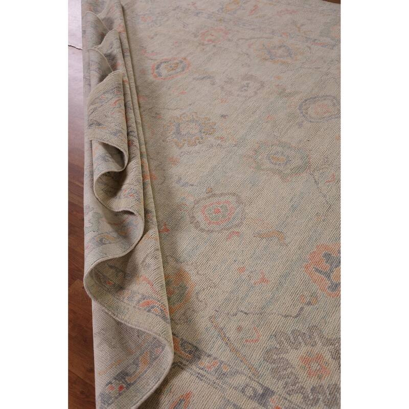 Hand Knotted Oriental 100% Wool Carpet Transitional All-Over Beige & Ivories Oushak Area Rug - 11' 4'' X 8' 4''