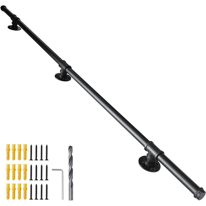 Staircase Handrail Wall Mount Handrail for Indoor Stair, Industrial Pipe Stair Handrails Grab Bar - 6.6 FT