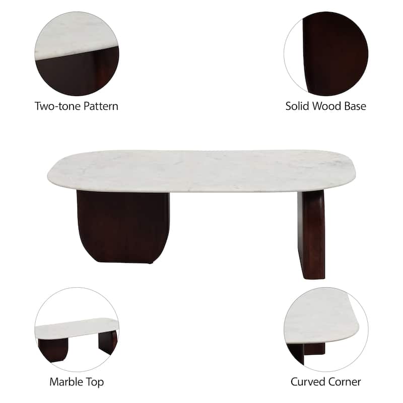 Sagebrook Home Modern Marble and Wood 16"H Abstract Oval Coffee Table - 48" x 24" x 16"