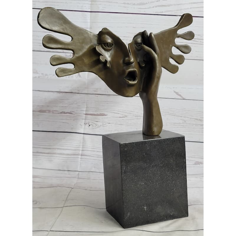Signed Dali Abstract Female Sunshine Bronze Sculpture Marble Base Figure Statue