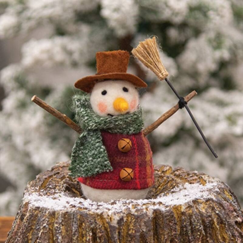 Snowman Felted Ornament for Christmas Tree Decoration - 5" H x 5.5" W x 2.5" D