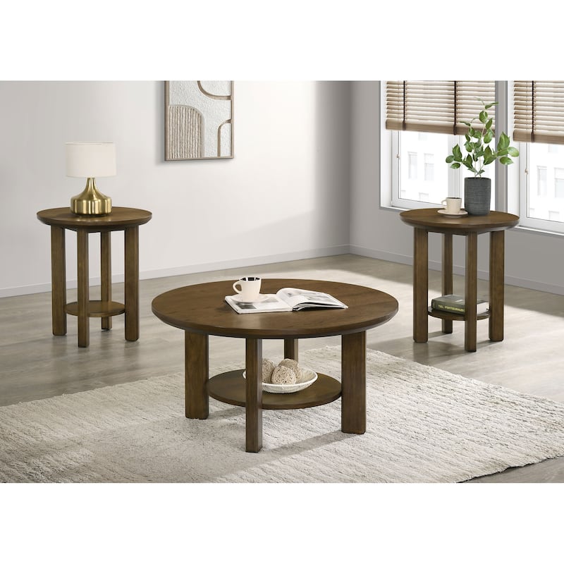 Ottowa Round Wood Coffee Table Set - 3-Piece Set - Brown