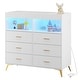preview thumbnail 7 of 5, 6 Drawer Dresser with LED Lights and Built-in Power Outlet, Wide Chest of Drawers with 2 Open Storage Shelves