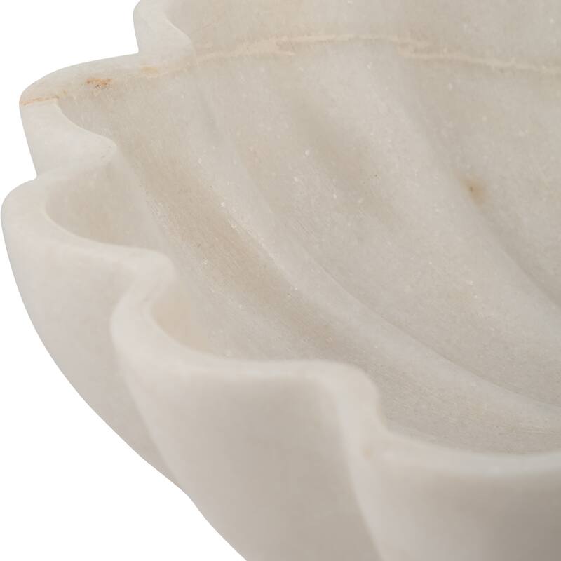 Sagebrook Home Marble, 12"D Shell Shaped Tray, White, Round, 3"H, Solid Color - 12.0" x 12.0" x 3.0"