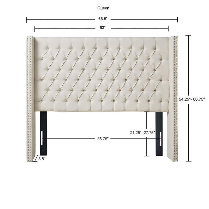 Madison Park Baldwin Upholstered Wingback Headboard with Button Tufting & Nailhead Trim