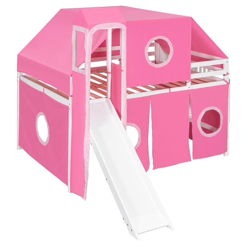 Castle-Inspired Loft with Tent and Tower, Playhouse Frame and Pine Construction