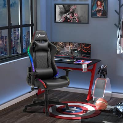Vinsetto Gaming Chair with RGB LED Light, 2D Arm, Lumbar Support, Swivel Home Office Computer Recliner - 26.75" x 26.75" x 53.5"