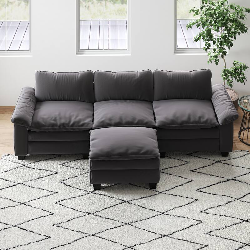 Luxury Velvet Upholstered Sectional Sofa Couch with Ottoman