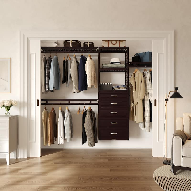 John Louis Home Solid Wood Reach-In Simplicity Closet System with 5-Drawers Espresso