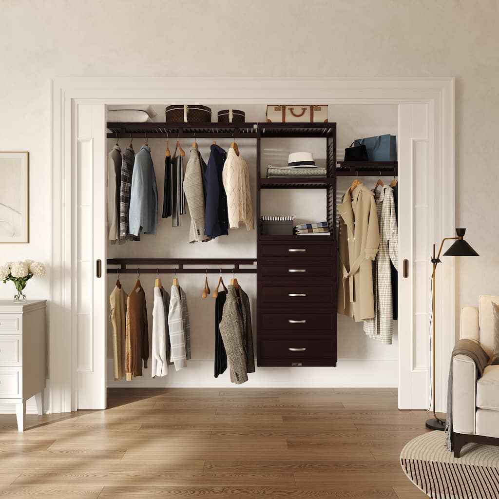 John Louis Home Solid Wood Reach-In Simplicity Closet System with 5-Drawers Espresso