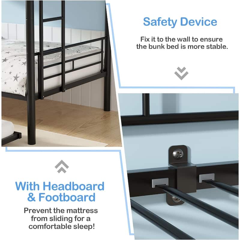 VECELO Twin Over Twin Metal Bunk Bed Frame for Kids Teens, Heavy Duty Noise-Free Platform Bed, Storage Space