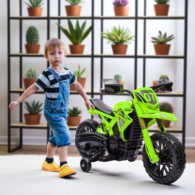 6V Battery-Powered Kids Motorcycle with Training Wheels, Horn & Start Sound, for 3-8 Year Olds