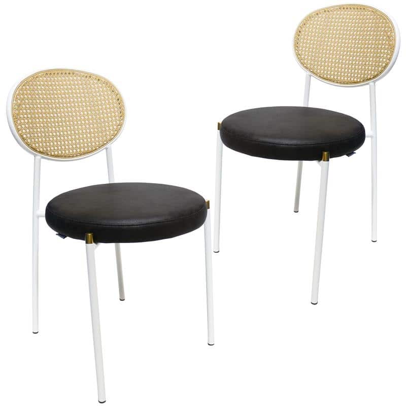 LeisureMod Euston Modern Dining Chair with Upholstered Velvet Seat - Wicker Back and White Stainless Steel Legs Accent Chair - Charcoal Leather