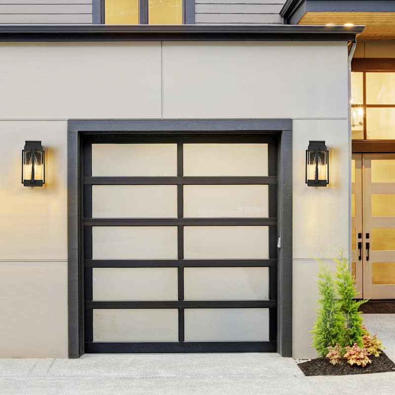 Modern Black Outdoor 1-light Lantern Wall Light Porch Front Door Dimmable Exterior Lights Glass Iron