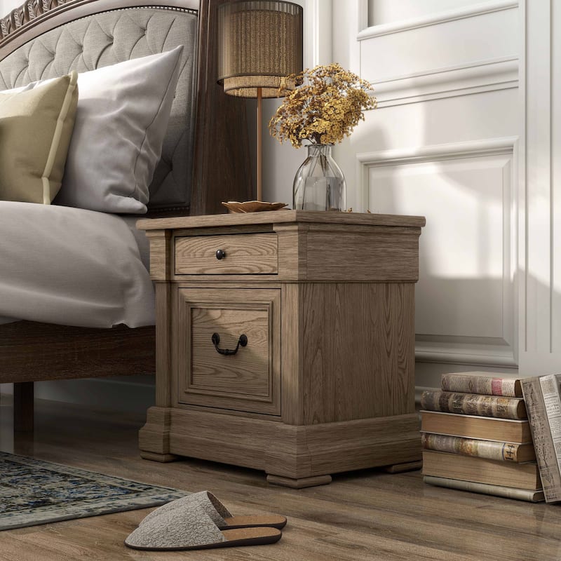 Furniture of America Wacine Weathered Grey Solid Wood 2-Drawer Nightstand (Set of 2)