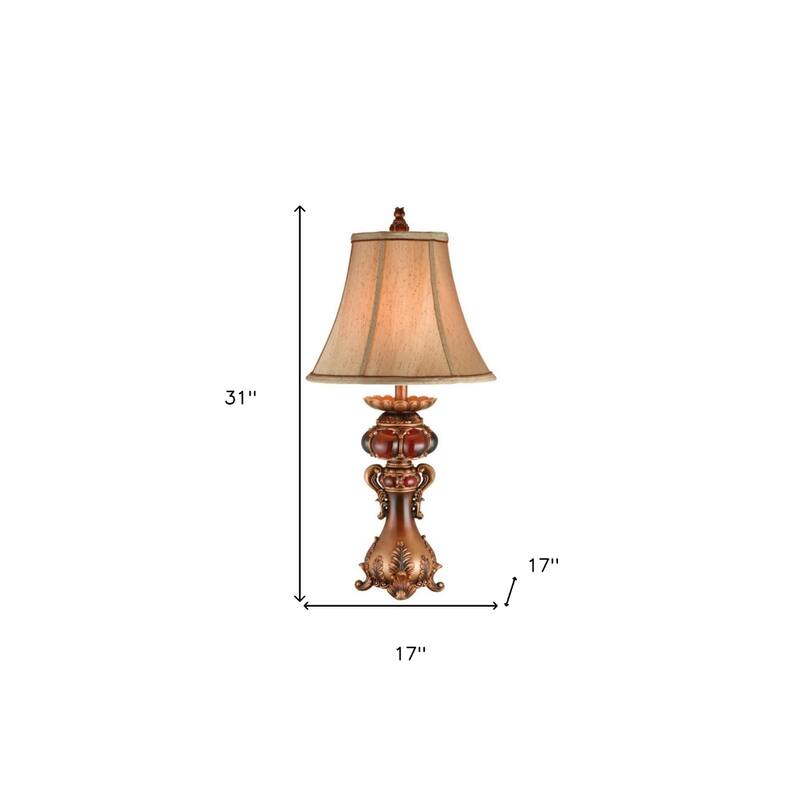 Brown Metal Urn Table Lamp with Drum Fabric Shade 3 Way Switch - 17” x 17” x 31” (D x W x H)