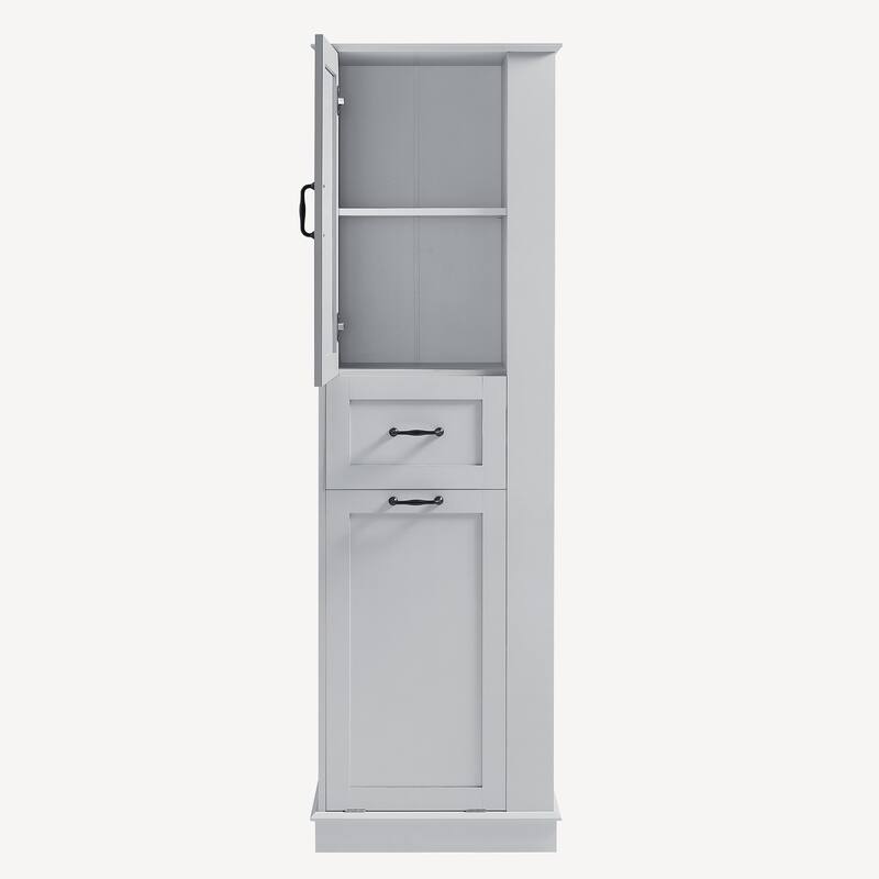 Tall Bathroom Storage Cabinet with Tilt-Out Compartment and Adjustable Shelves