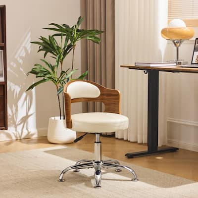 Ring-Shaped Wooden Back Office Chair With Foot Spikes And Wheels