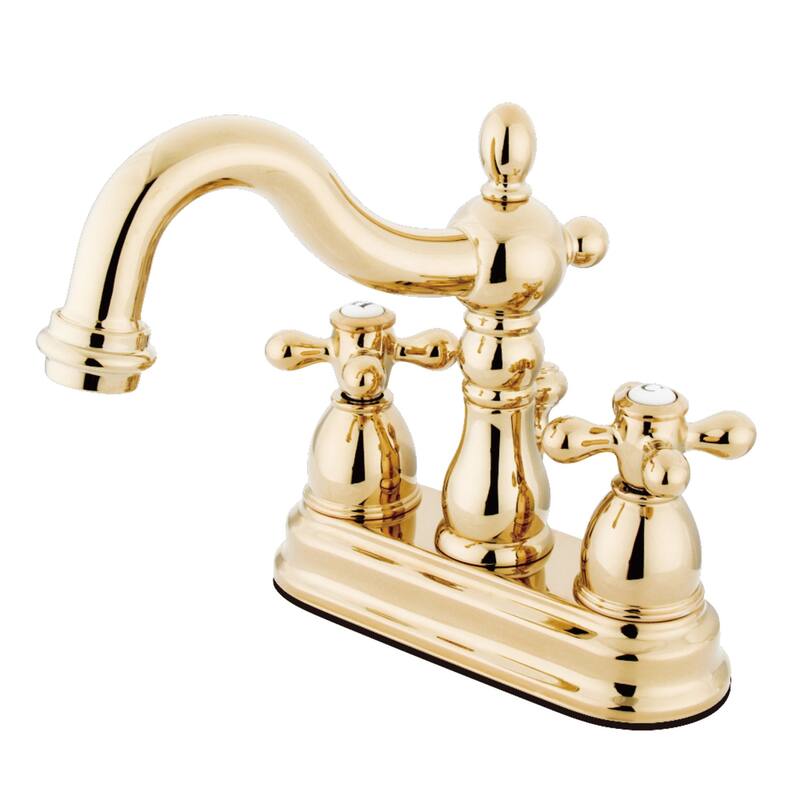 Kingston Brass Heritage Two-Handle 3-Hole Deck Mount 4 in. Centerset Bathroom Faucet in Polished Brass - Polished Brass