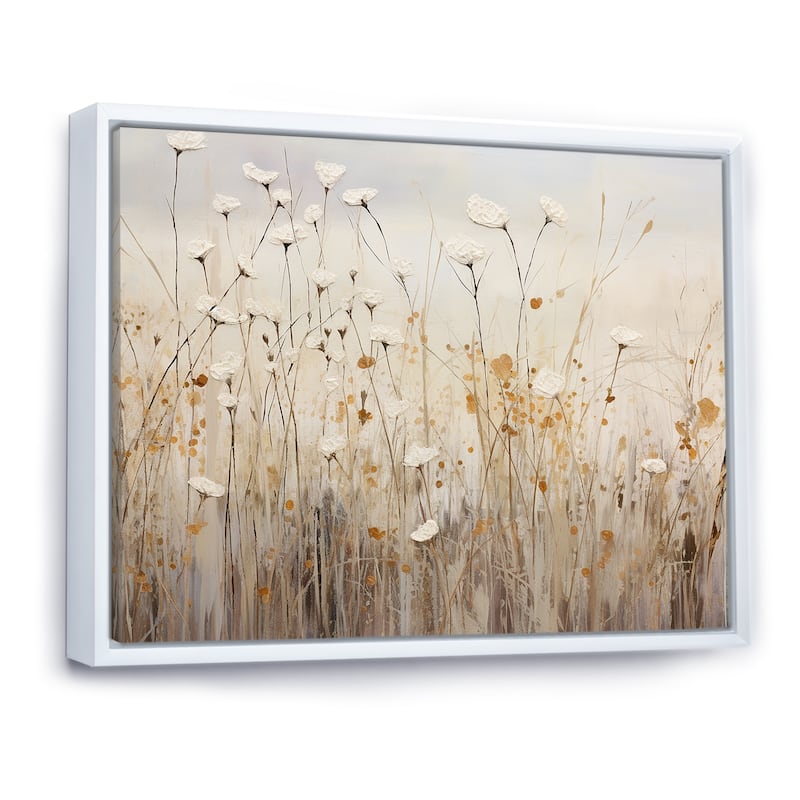 Designart "Beige Wildflowers Floral Fantasy" Wildflowers Framed Wall Art Living Room