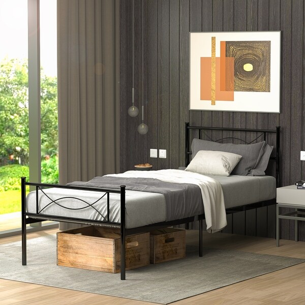 Yoneston Easy-to-assemble Metal Twin Platform Bed Frame with Under-bed Storage - On Sale - Bed Bath & Beyond - 28421955 Yoneston Easy-to-assemble Metal Twin Platform Bed Frame with Under-bed Storage - On Sale - Bed Bath & Beyond - 28421955