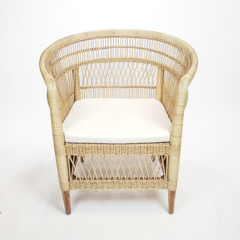 Symka Curved Back Woven Rattan Armchair with Padded Seat