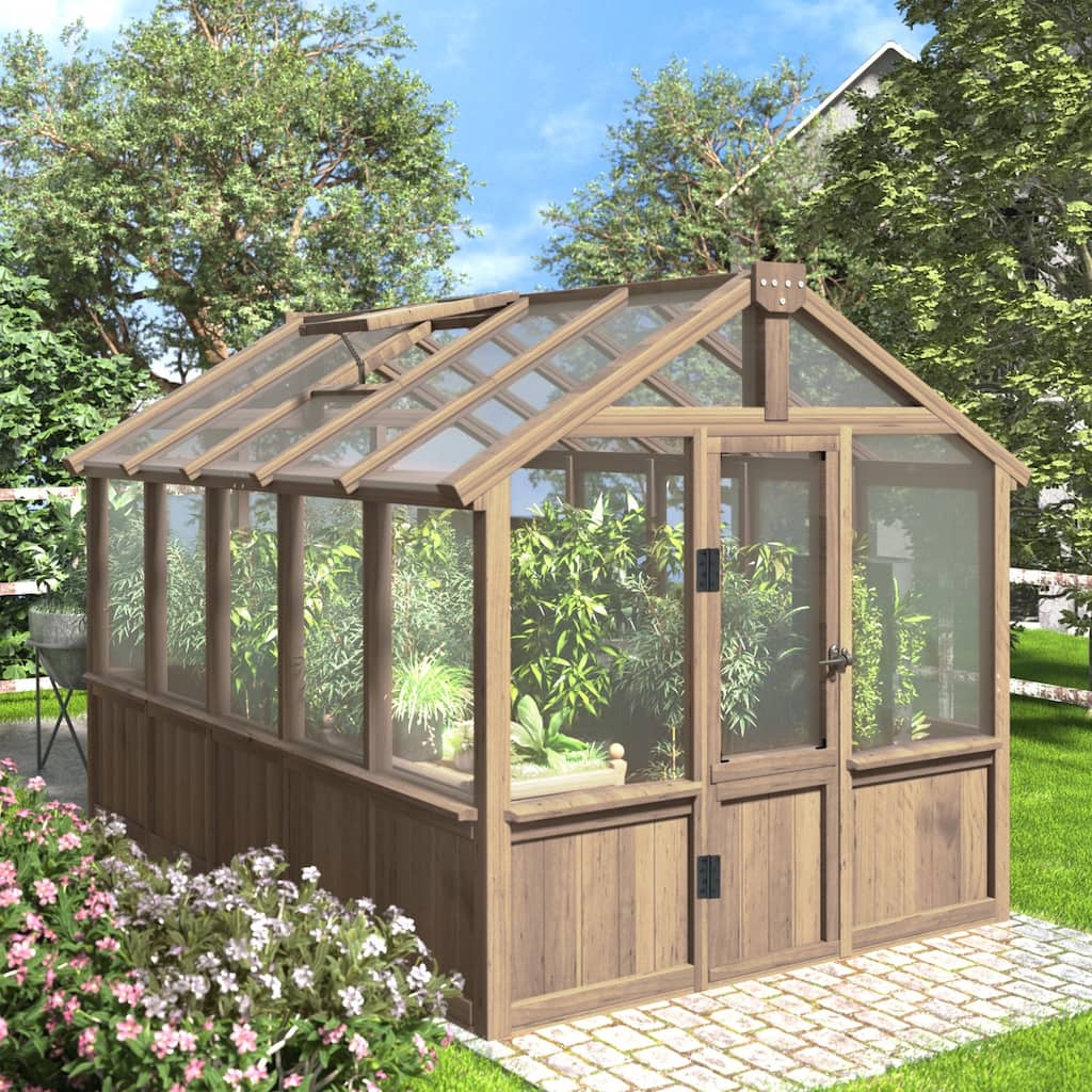 VEIKOUS Walk-in Wooden Greenhouse for Outside, Garden and Backyard, Brown