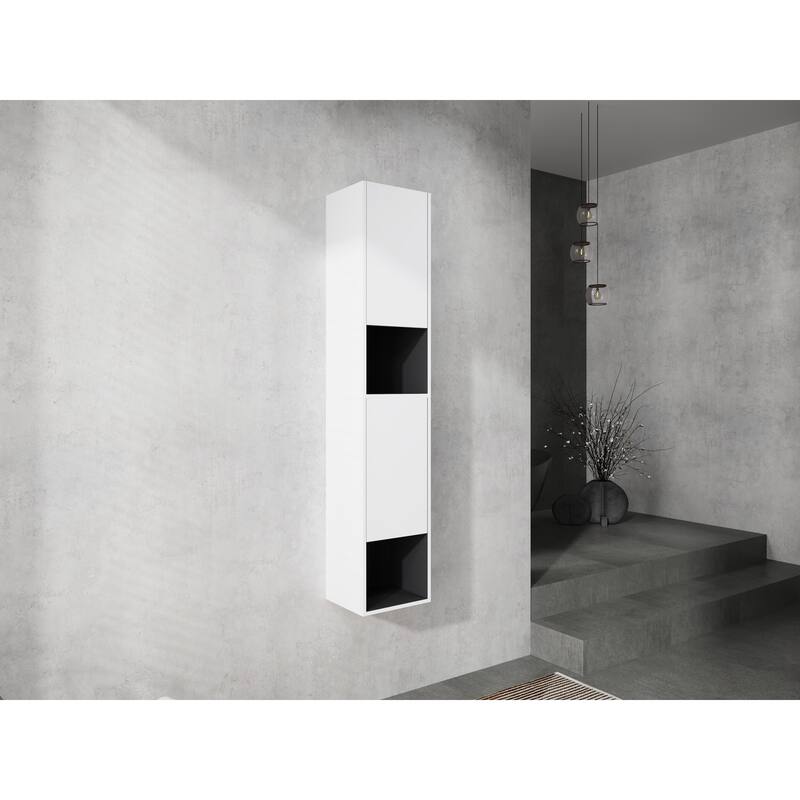 Modern Wall-Mounted Bathroom Side Cabinet with Soft-Close Doors, Floating Design, 6 Storage Compartments, 12-Inch Width
